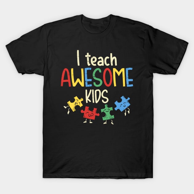I Teach Awesome Kids Shirt Autism Awareness Puzzle Teacher T-Shirt by woodsqhn1